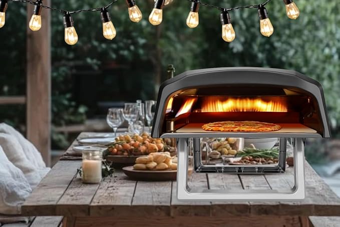 NutriChef Portable Outdoor Gas Pizza Oven - Includes Foldable Feet, Adjustable Heat Control Dial, Burner, Stone & Regulator Hose - Cooks 12" Pizza in 60 Seconds - 25.24'' x 16.14'' x 12.40'' IN