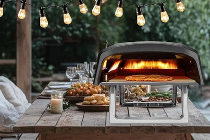 NutriChef Portable Outdoor Gas Pizza Oven - Includes Foldable Feet, Adjustable Heat Control Dial, Burner, Stone & Regulator Hose - Cooks 12" Pizza in 60 Seconds - 25.24'' x 16.14'' x 12.40'' IN