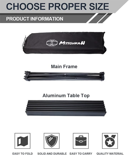 MSSOHKAN Camping Table Folding Portable Camp Side Table Aluminum Lightweight Carry Bag Beach Outdoor Hiking Picnics BBQ Cooking Dining Kitchen Black Medium