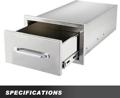 Ryan 14x8.5x23 Inch Outdoor Stainless Kitchen Drawers, 1-Tier Stainless Steel BBQ Drawers, Single Access with Handle for BBQ Island
