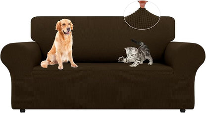 LURKA Stretch Loveseat Couch Cover, 1 Piece 2 Cushion Sofa Slipcover, Brown | Soft Stretch Jacquard, Fits 55"-78" Loveseats, Elastic Bottom for Secure Fit, Machine Washable, Pet & Kid Friendly