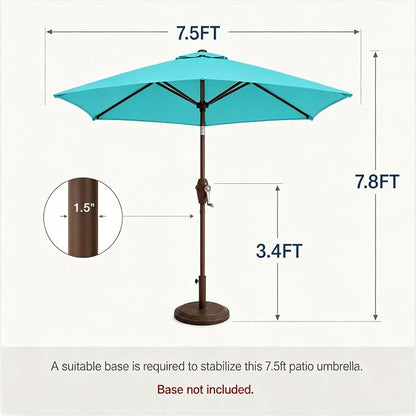 7.5ft Patio Umbrella, Outdoor Table Market Umbrella with Smooth Crank Lift, 6 Windproof Fiberglass Ribs, UPF50+ UV Protection for Deck, Pool, Garden and Backyard
