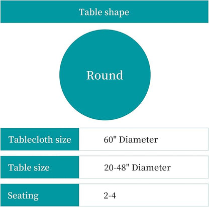 Lamberia 60" Round Patio Tablecloth with Umbrella Hole and Zipper, Waterproof Outdoor Table Cover for Patio, Backyard, BBQ, Picnic & Indoor Dining, Washable Polyester Circular Tablecloth