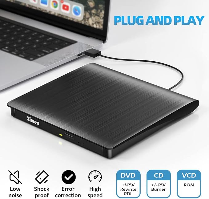 External USB 3.0 Type-C CD DVD +/-RW Drive - Portable CD ROM Reader & DVD Burner with Protective Carrying Case for Laptop/Desktop PC/Mac/Windows/Linux
