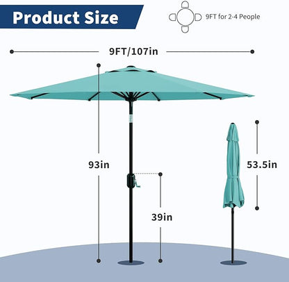 Garvee 9 ft Outdoor Patio Umbrella 8 Sturdy Ribs Outdoor Table Umbrella with Crank Lift & Push Button Tilt - UV Protection Waterproof Market Umbrellas for Pool, Deck, Yard, Garden, Lake Blue