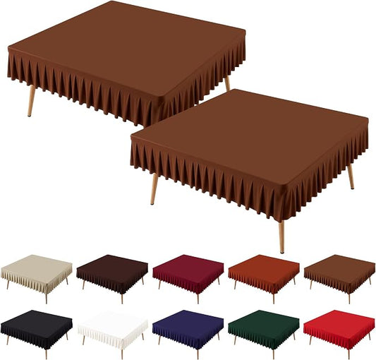 PARTISKY Brown Spandex Square Tablecloths 60x60 Inch, 2 Pack Wrinkle Free Fitted Card Table Cloth Stretch Square Table Cover for Kitchen Dinner, Holiday Party, Wedding Banquet, Display Trade Show