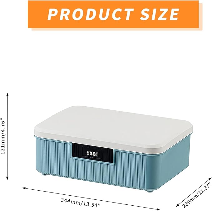 RUIAN Lockable Storage Container Bin, 4.2 Gallon Security Portable Combination Lock Plastic Box, Suitable for Storing Important Items and Documents (White Blue)