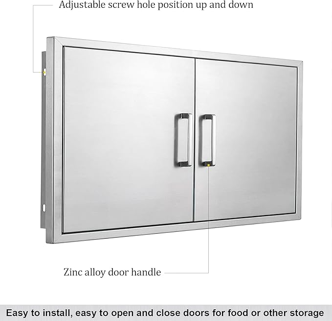 Outdoor Kitchen Doors- 42" W x 21" H - Stainless Steel BBQ Double Access Door,Flush Mount for Outdoor Kitchen and BBQ Island