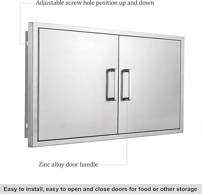 Outdoor Kitchen Doors- 42" W x 21" H - Stainless Steel BBQ Double Access Door,Flush Mount for Outdoor Kitchen and BBQ Island