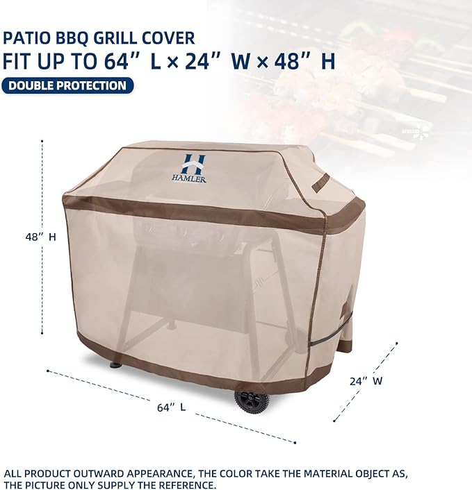 HAMLER Grill Cover 64 Inch, Heavy Duty Waterproof BBQ Covers, Gas Grill Covers Fits Weber Spirit, Weber Genesis, Char-Broil,Nexgrill, Brinkmann, Brown & Beige