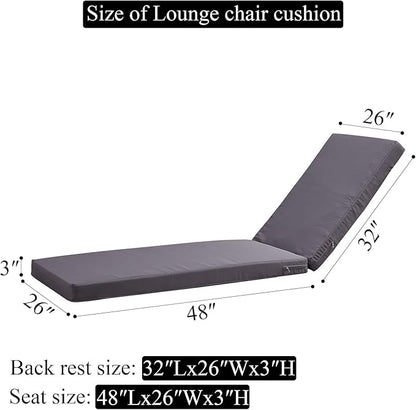 80 x 26 Inches Chaise Lounge Cushions Outdoor Replacement for Pool Side Waterpoof Patio Lounge Chair Cushions, Gray