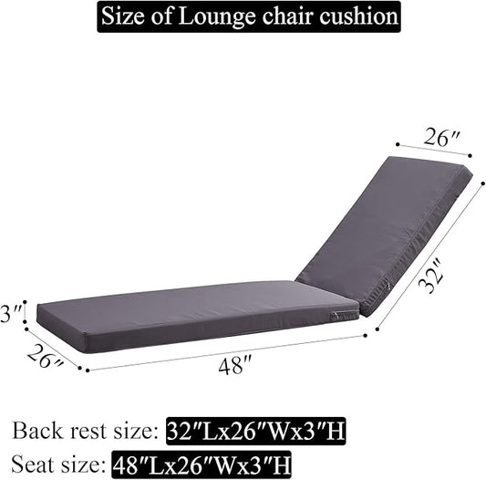 80 x 26 Inches Chaise Lounge Cushions Outdoor Replacement for Pool Side Waterpoof Patio Lounge Chair Cushions, Gray