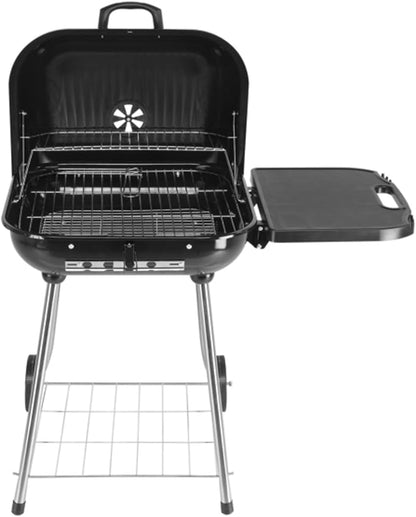 28" Portable Charcoal Grill with Wheels and Foldable Side Shelf, Large BBQ Smoker with Adjustable Vents on Lid for Outdoor Party Camping Picnic