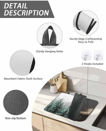 Stove Top Covers for Electric Stove 36x21 Inches, Forest Christmas Tree HeatResistant Glass Cooktop Protector, Green Xmas Snowflake Misty Winter Ceramic Stovetop Countertop Covers Mat, Oven Cover