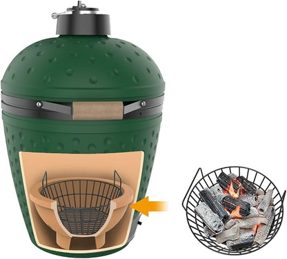 Charcoal Ash Basket for Large Big Green Egg Grill, Heavy Duty Porcelain Steel Fire Basket also Fits Kamado Joe Classic, Compatible with Pit Boss, for Louisiana Grills, for Primo Kamado Grill, Fits Large Grill Dome