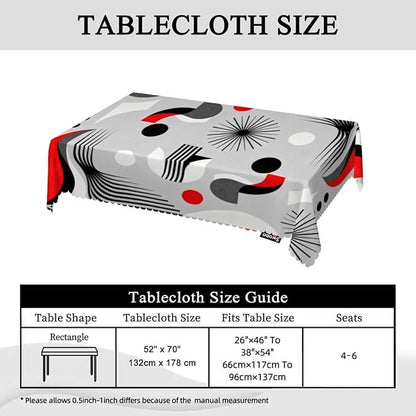 Swono 52x70 Inch Atomic Pattern Tablecloth Mid Century Atomic Geometric Farmhouse Dining Table Cloth Anti-Stain Talking Table Cover for Kitchen Dinning Room Coffee Store Red Grey
