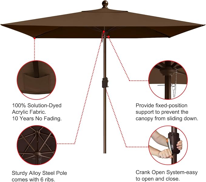 EliteShade USA 10-Year-Non-Fading 6.5x10Ft Rectangular Market Patio Umbrella, UPF 50+ UV Protection Performance Sun Umbrella, Heavy Duty Commercial Grade Outdoor Table Umbrella with Crank, Windproof Vented Top for Garden, Pool, Deck and Outdoor Playset...