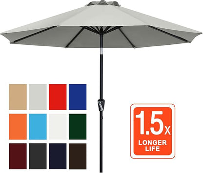 ABCCANOPY 10FT Patio Umbrella, Outdoor Waterproof Table Umbrella with Push Button Tilt and Crank, 8 Ribs UV Protection Pool Umbrella for Garden, Lawn, Deck & Backyard (Gray)