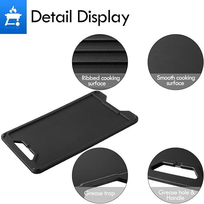 BAC609 Reversible Griddle Replacement Parts for Traeger Pellet Grill Insert Pro 34 TFB88PZB Pro 22 Pro 575 TFB57GLE Pro 780 Ridgeland 572 Woodridge Ironwood Modifire Griddle Plate Flat Top