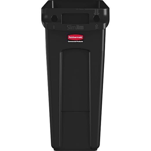 Rubbermaid Commercial Products Slim Jim Trash/Garbage Can with Venting Channels 16-Gallon Black for Kitchen/Office/Workspace Pack of 4