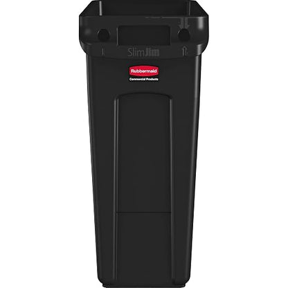 Rubbermaid Commercial Products Slim Jim Trash/Garbage Can with Venting Channels 16-Gallon Black for Kitchen/Office/Workspace Pack of 4