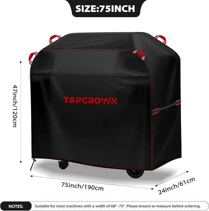 TOPCROWN Grill Cover for Outdoor Grill, BBQ Gas Grill Waterproof Anti-UV Oxford Fabric Windproof Design with Adjustable Straps, Fits Weber/Char-Broil/Nexgrill and More (420D Black+Red, 68" - 75")