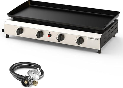 4 Burner Flat Top Grill, 30 Inch Stainless Steel Tabletop Portable Propane Griddle, 40,000 BTU BBQ Gas Griddle Flat Grill for Outdoor BBQ