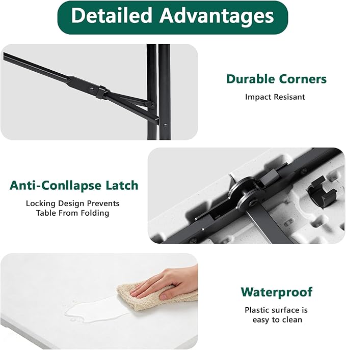Folding Table 5FT Heavy Duty Plastic Table with Handle, Foldable&Portable, Fold-in-Half Utility Tables for Outdoor, Dining, Wedding, Events, Indoor, Picnic, Camping, Party,Khaki