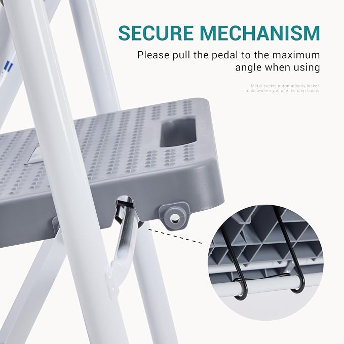 OLIXIS 2 Step Ladder, 880lbs Heavy Duty Step Stool with Anti-Slip Pedal | Portable Stepping Stool with Sturdy Ladder & Comfortable Handrail, for Kitchen, Garage & Outdoor Use, Grey