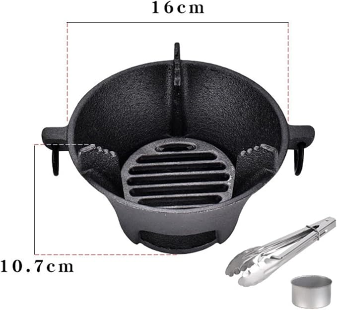 Cast Iron Charcoal Stove Portable Korean Cooktop Japanese BBQ Grill Uniform Heat Conduction Black 25.5cm for Camping or Picnic(19.5cm)