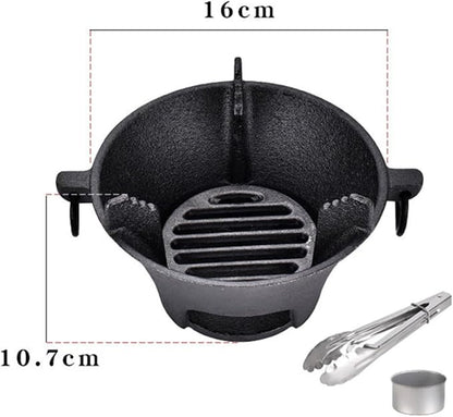 Cast Iron Charcoal Stove Portable Korean Cooktop Japanese BBQ Grill Uniform Heat Conduction Black 25.5cm for Camping or Picnic(19.5cm)