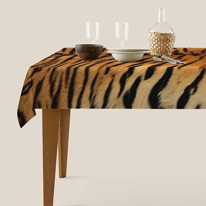 TKS MITLAN Tiger Print Tablecloth Decor Brown Black Wildlife Tiger Skin Table Cloth Dining Room Kitchen Table Cover 60" X 84" Oblong/Rectangle