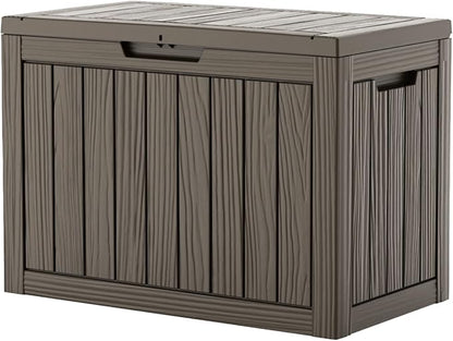 Pepe Tee Waterproof Resin Deck Box, Outdoor Storage Bin for Patio Furniture Cushions, All-Weather Garden Organizer & Seating Bench, Coffee