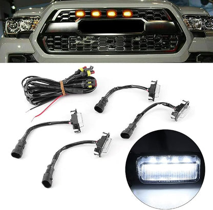Grille Lights, 4pcs 12V Car LED Grille Light High Brightness Accessory Fit for Toyota 2016‑2020 (White Case)