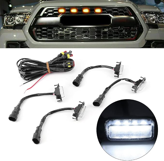Keenso 4pcs Car Grille Light ABS LED Grille Light 12V High Brightness Front Bumper Lamp for 2016 2017 2018 2019 2020 Night Driving (White Case)