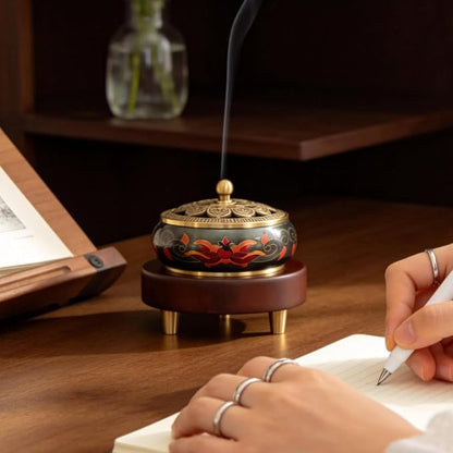 Brass Incense Burner Set with Agarwood Coils, Vintage Bakhoor Resin Burner | Japanese Style Incense Holder; Ideal for Zen & Meditation; Unique Home & Office Decor. Versatile Burner for Most Incense