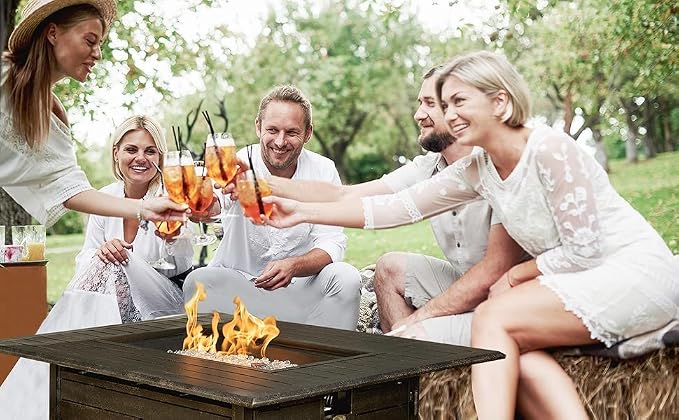 Fire Sense 61898 Longmont Aluminum Convertible Gas Fire Pit Table 55,000 BTU Multi-Functional Outdoor Firepit with Fire Bowl Lid, Nylon Cover & Clear Fire Glass - Bronze Finish - Rectangular 48"