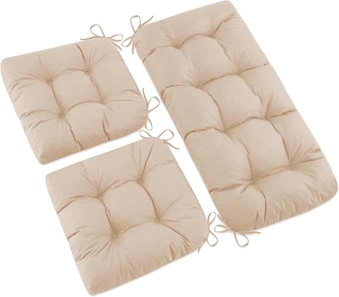 Outdoor Wicker Chair Cushions, 44×19×4 in, Waterproof, Beige | Waterproof Wicker Furniture Cushions, Fade Resistant, 3 Piece Patio Furniture Cushions Set for Bench, Loveseat, Swing, Settee