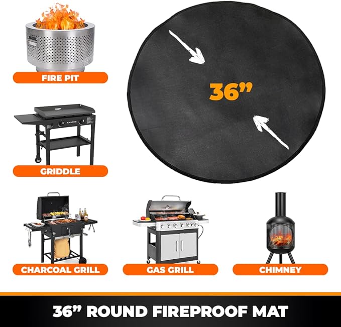 Fire Pit Mats for under Fire Pit 36" - Heat Resistant & Fireproof Grill Mat, FirePit Mat for Grass, 36 inch Deck Protector, Fireproof Rug for Outdoor Firepit