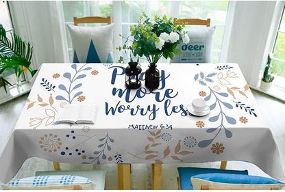 Moslion Pray More Worry Less Tablecloth 52x70 Inch Rectangle Tablecloth for Kitchen Dinning Room
