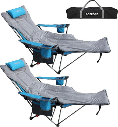Reclining Camping Chair with Removable Footrest Lounge Chair with Headrest, Cotton Cushion, Portable Adjustable Folding Chairs