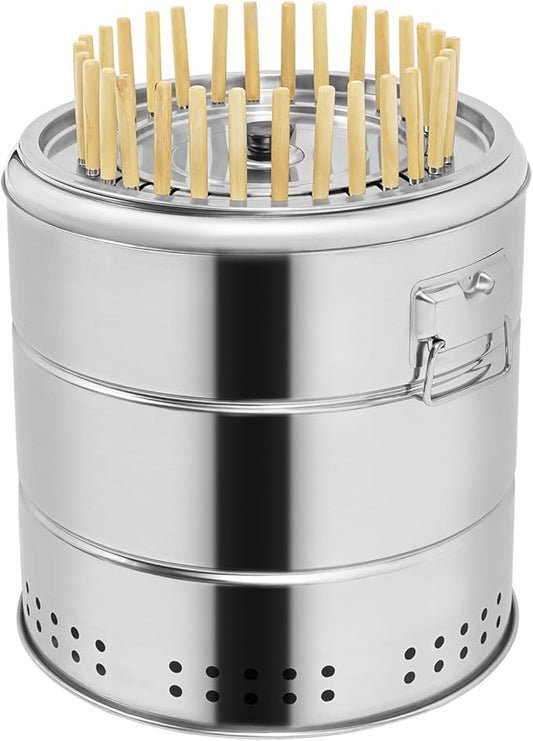 Portable Smokeless Barrel Grill Stainless Charcoal BBQ Grill Barbecue Charcoal Barrel Grill for Travel Camping Picnic Patio Backyard Outdoor Cooking (30 Skewers)