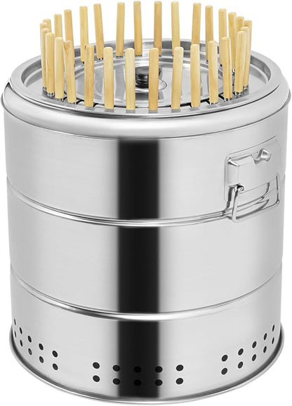 Portable Smokeless Charcoal Grills, Stainless Steel Charcoal BBQ Grill Barrel with Skewers, Outdoor Fire Pit, Barbecue Grill for Outdoor Cooking Camping Picnic Gathering Backyard Patio
