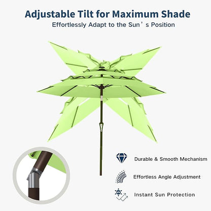10FT Patio Umbrella 3 Tiers Outdoor Market Umbrella w/Push Button Tilt, Crank, UV and Waterproof Table Umbrella for Garden, Pool, Backyard, Deck, Lawn, Apple Green
