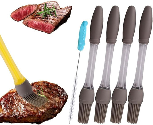 4 PCS Basting Brush For Outdoor Barbecue, Silicone Brushes Cooking with 1 PCS Straw Brush, Basting Brushes for Cooking Perfect for Grilling Baking Salad Making or Grilling Steaks.