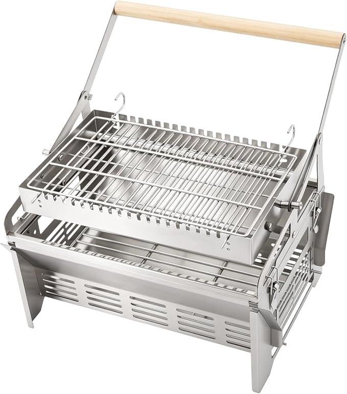 Portable Charcoal Grill Family Rotisserie Kit For Camping Yard 360°Rotating | Portable Stainless Steel Charcoal Grill Wind-Up Spit Rotisserie Kit For Camping Tailgate Backyard Picnic Barbecue Cookouts