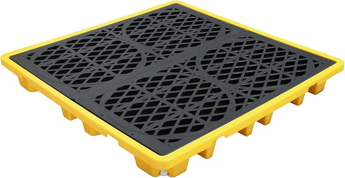 4-Drum Spill Containment Pallet | 51"x51"x6" Heavy-Duty Polyethylene Tray with Drain | Anti-Slip & Detachable Secondary Containment for Industrial 55-Gallon Storage