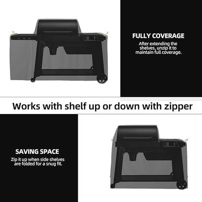 Waterproof Grill Cover for Traeger Woodridge Pro & Woodridge Elite Wood Pellet Smoker, with Additional Side Zipper, Full-Length 600D All Weather Outdoor Accessories Bac776 (Cover Only)
