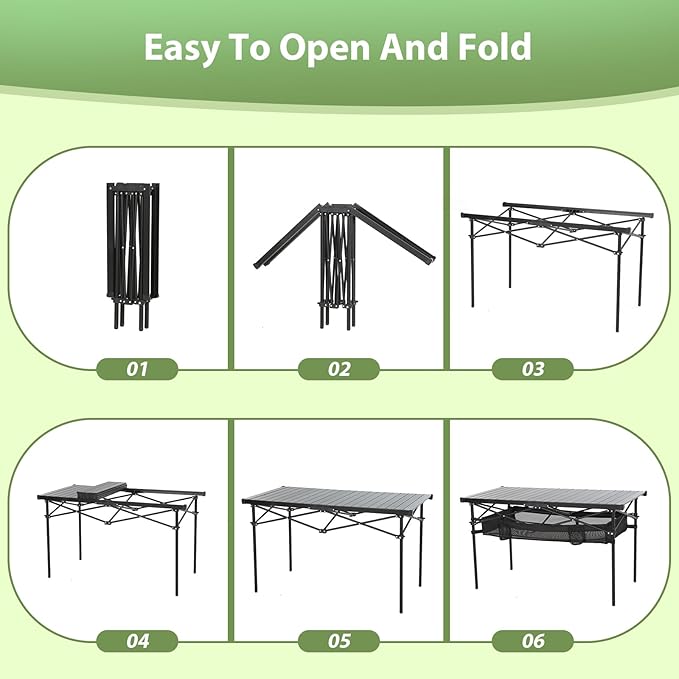 Nice C Portable Aluminum Roll-Up Top Folding Camping Table (Black) | Lightweight Collapsible Table, Mesh Net, Cup Holder, Steel Frame, Carry Bag, Outdoor, Indoor, Sports, Picnic, BBQ