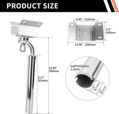 Boat Grill, 304 Stainless Steel Marine Grills w/Rod Holder Mount, Heat-Resistant Handle, Portable Propane BBQ for Boats & Tailgating & Camping, Built in Thermometer